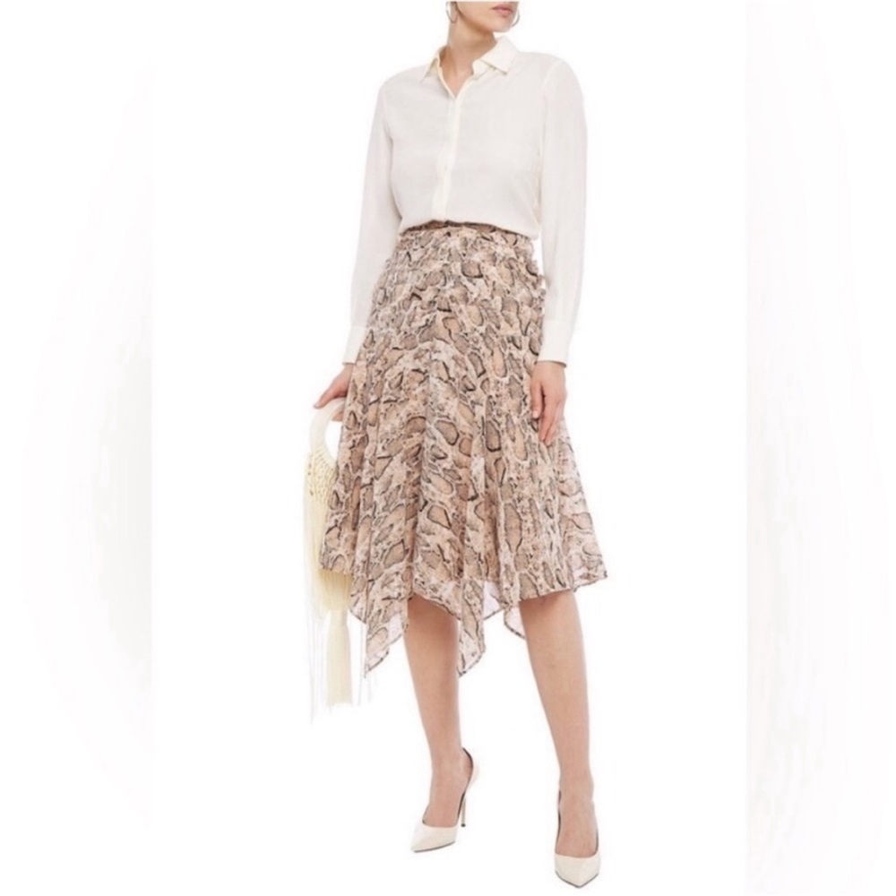 WALTER BAKER ERWIN ASYMMETRICAL RUCHED SNAKE PRINT CHIFFON SKIRT NWT